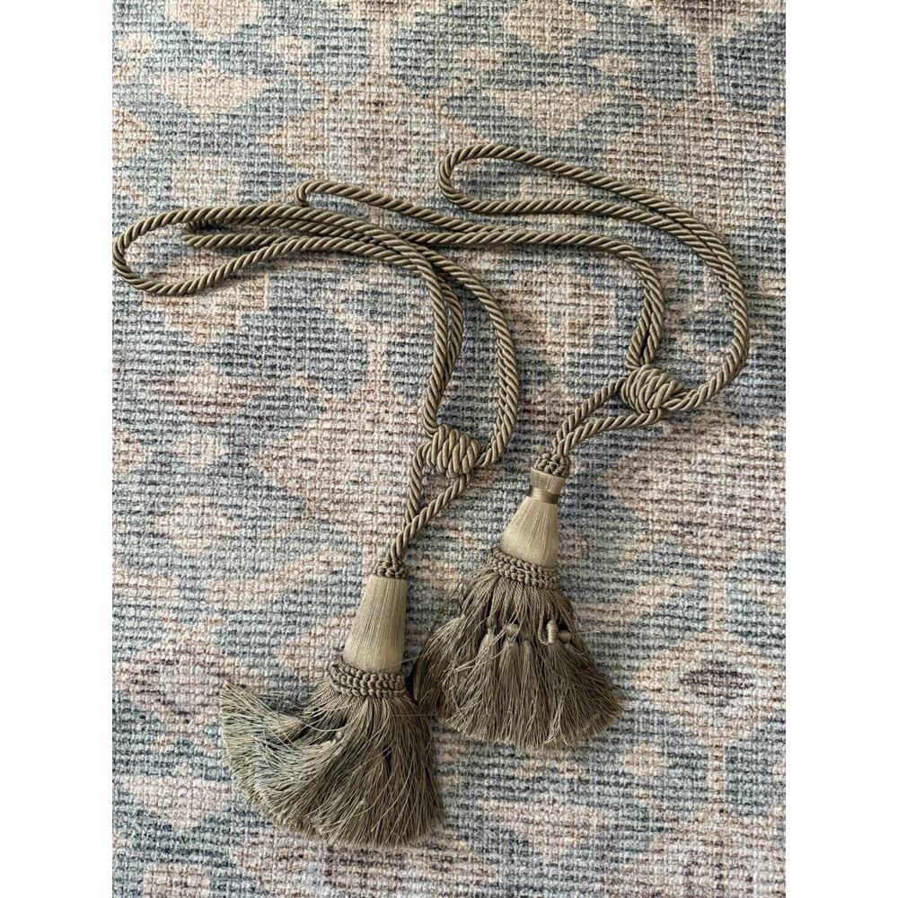 Pair of Decorative Curtain Tiebacks Tassel Rope Tie Backs Taupe Beige Home Decor